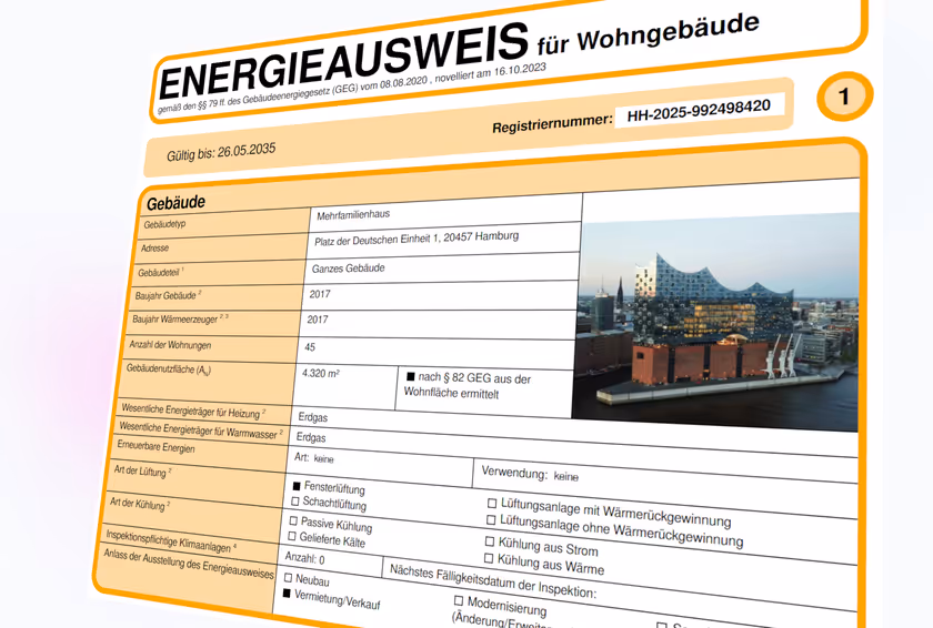 Bild: Energieausweis mit Elbphilharmonie in Hamburg